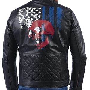 American Flag Skull Print Leather Jacket For Men's