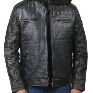 Men's Vintage Hooded Leather Jacket