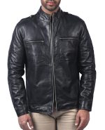 Men’s sheep leather biker jacket with stand collar