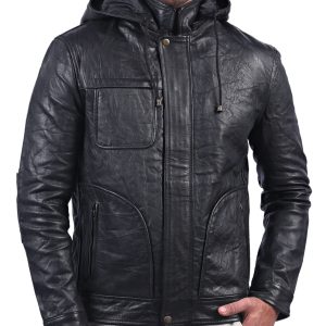 MI-4 Hoodie Wrinkled Real Leather Jacket 