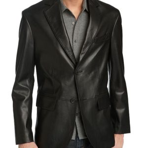 Mens Black Leather Blazer Jacket
