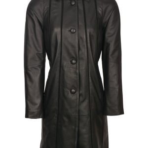 Anthea II Long Leather Coat in Black