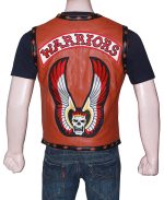 tan leather biker vest for men back view large patch panel