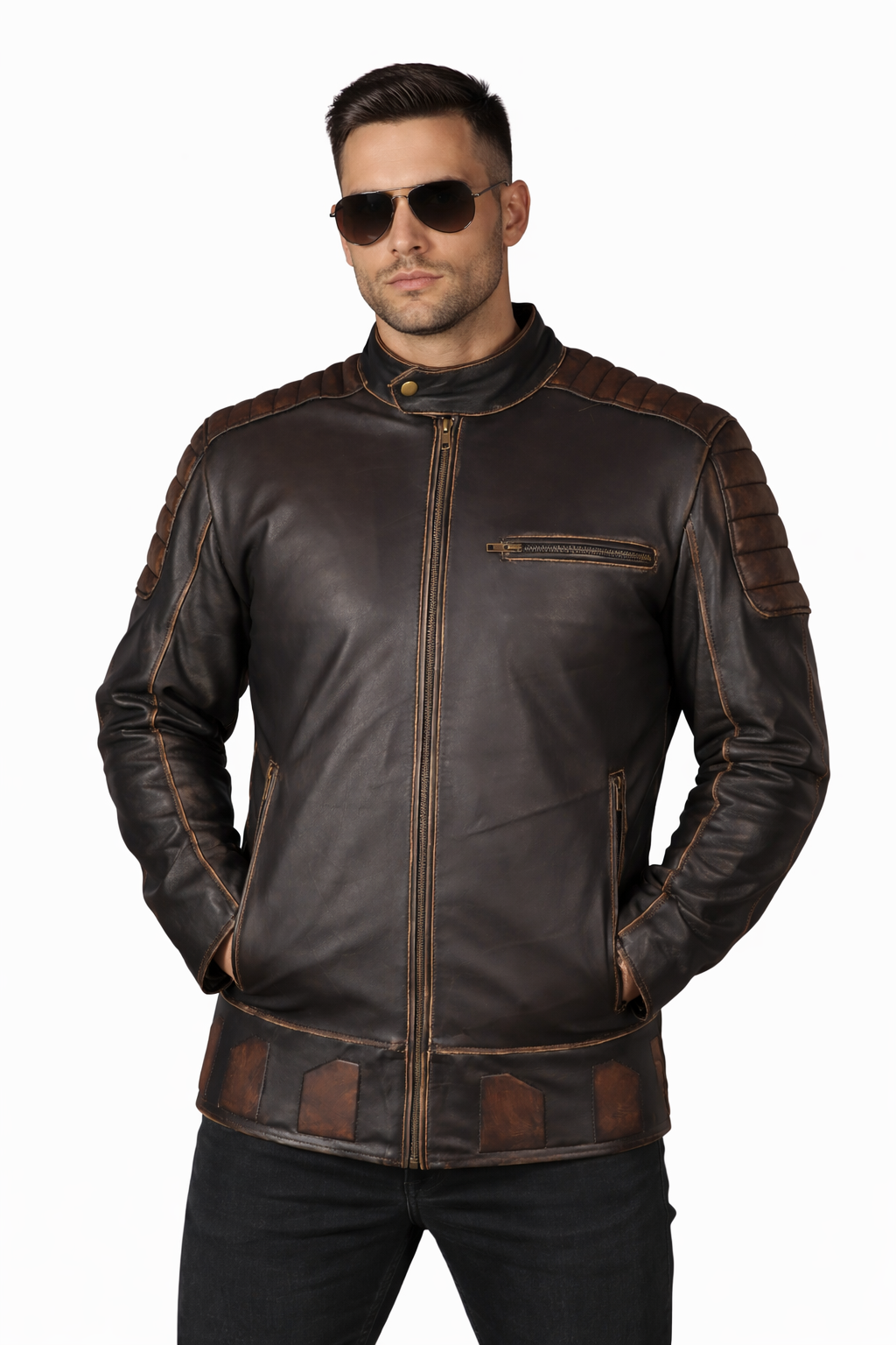 3D Halloween Print Real Leather Jacket 2 mens black cowhide leather jacket back view with skull print